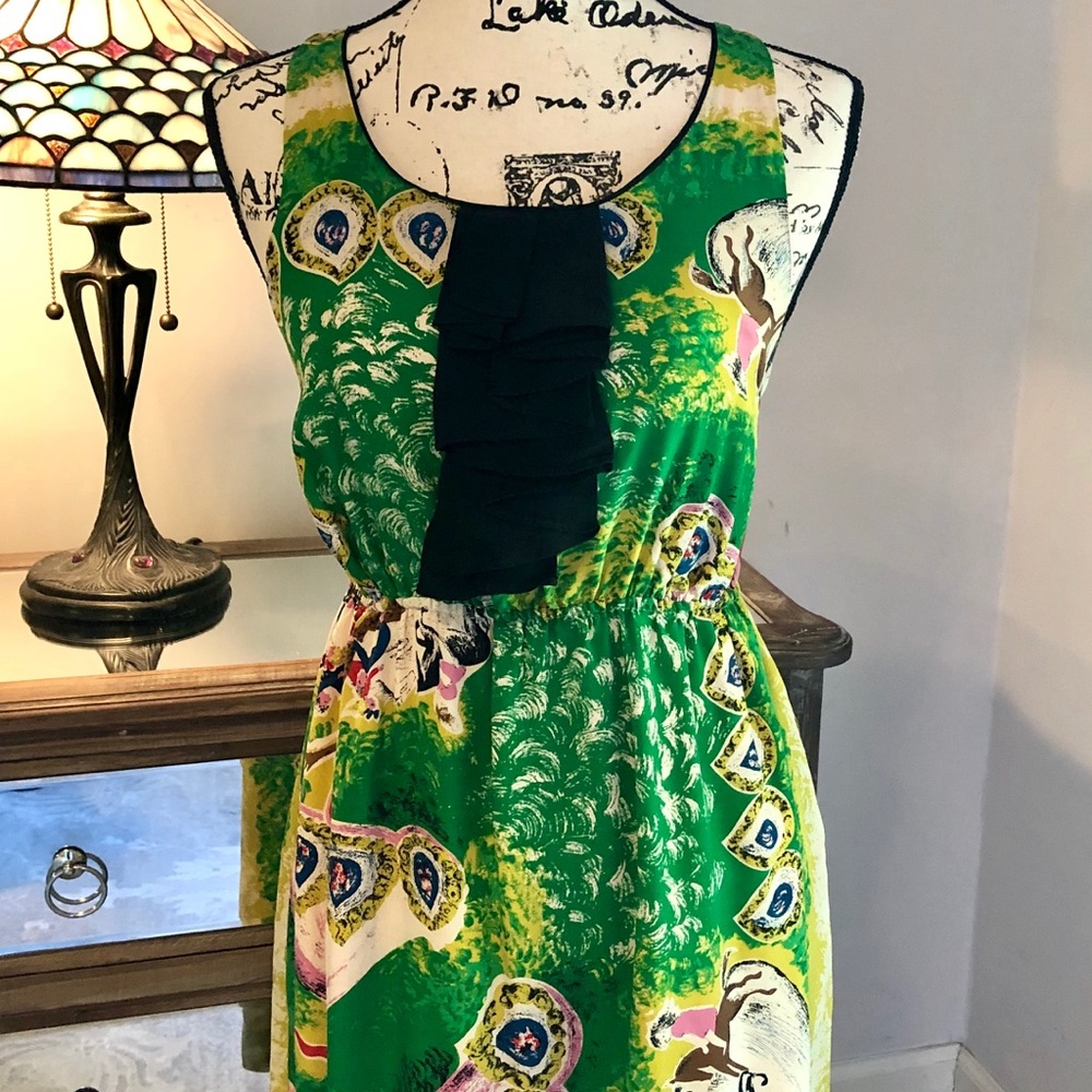 Maeve green silk butterfly print dress